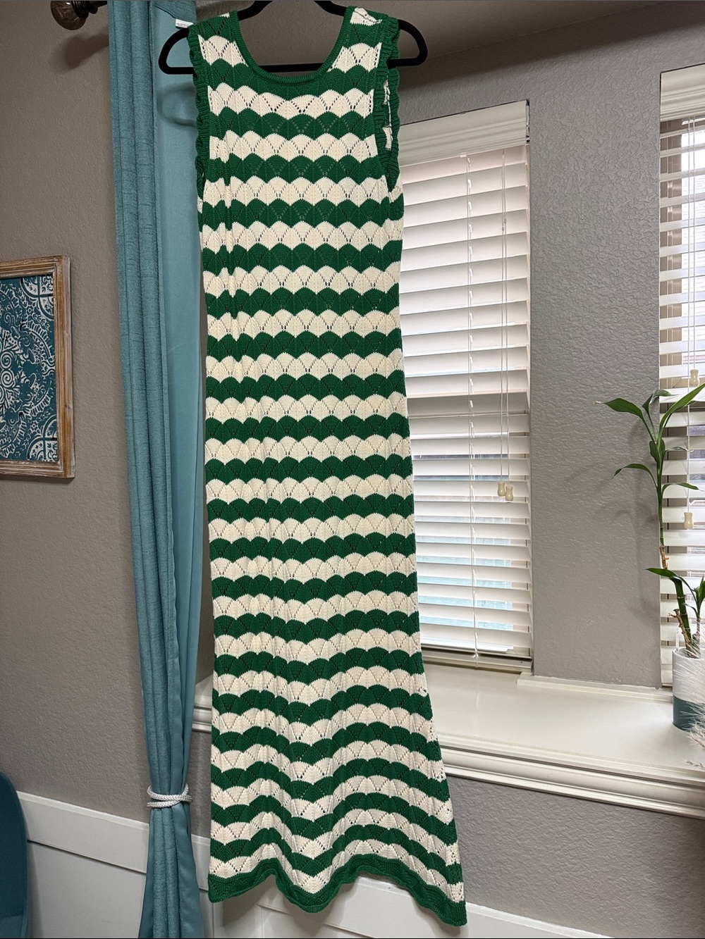 Misa Los Angeles Green and Cream Crochet Maxi Dress